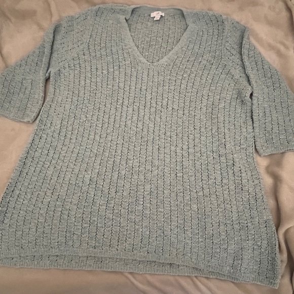 J Jill Sweater Womens XL Crochet Open Knit‎ V-Neck Agean Mist Coastal A5 - Picture 3 of 9
